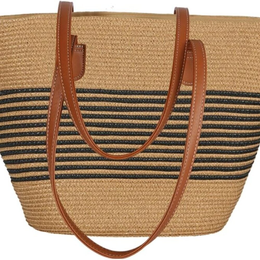 Woven Straw Tote Bag Large Capacity Fashionable Beach Travel Shopping Casual